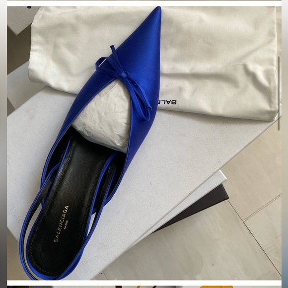 Balenciaga Blue Satin Pointed Toe Knife Slingback like new - Picture 5 of 11